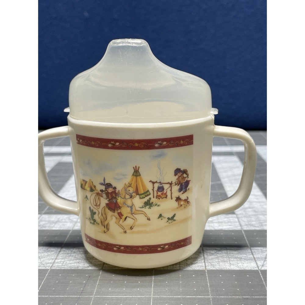 Vintage Cowboy Cowgirl Sippy‎ Cup Child Dog Guitar Standard Dinnerware Clear Top